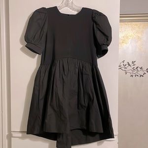 English factory, small, black, high/low dress